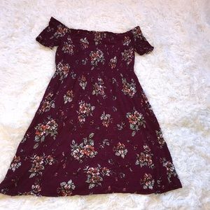 red flower off the shoulder dress